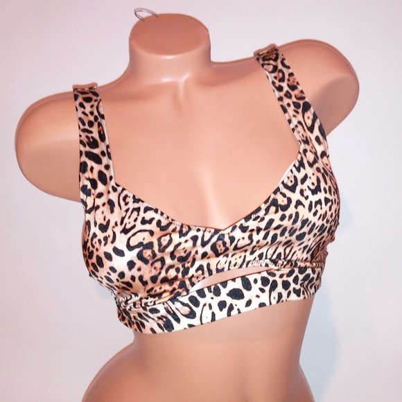 Victoria Secret Swim Bikini Top Large Leopard Animal Print Cutout Bralette Style - Picture 2 of 8